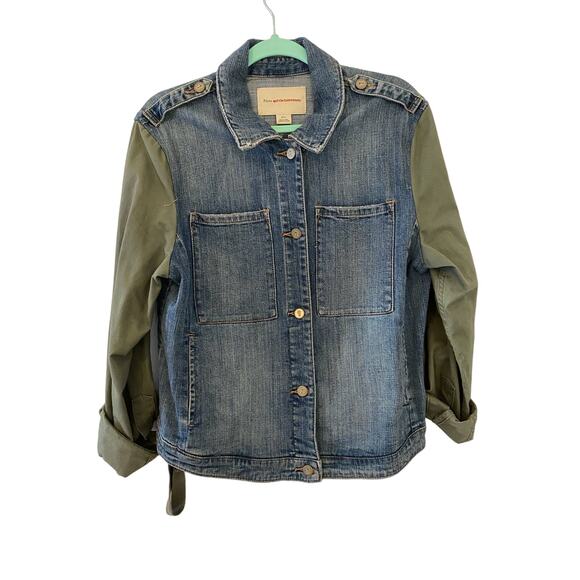 Pilcro and the Letterpress Jean Denim Jacket Blue Green Military L EUC - Picture 1 of 9
